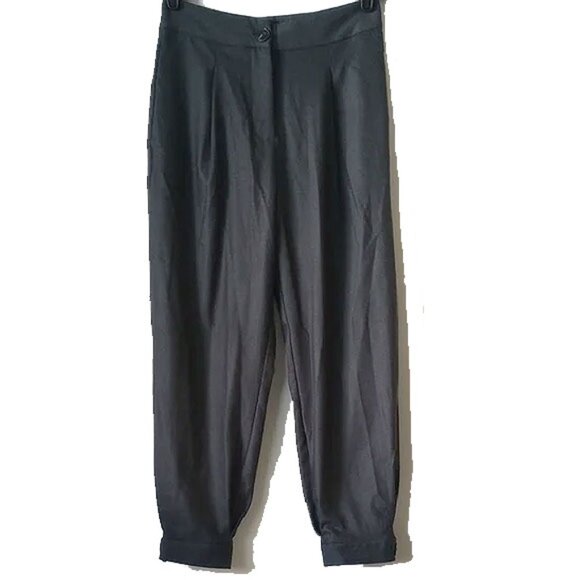 Zara Pants - Zara High Rise Pleated Button-Cuff Crop Trousers XS Dark Gray